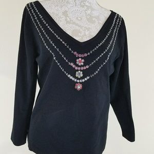 Bobbie Bee Top Size Large Black Embellished Bling